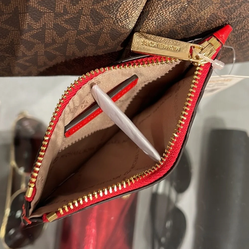 Michael Kors Jet Set Travel Medium Top Zip Card Case Wallet Dark Sangria  NWT